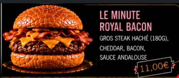Menu Royal Bacon avec son prix