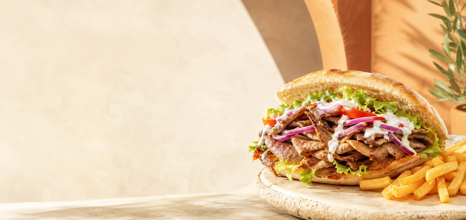Kebab généreusement garni accompagné de frites